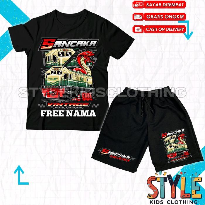 BISA COD Setelan Kaos Anak Celana Anak Kereta Api KAI Sancaka Vintage Edition Free Nama / T-shirt Ka
