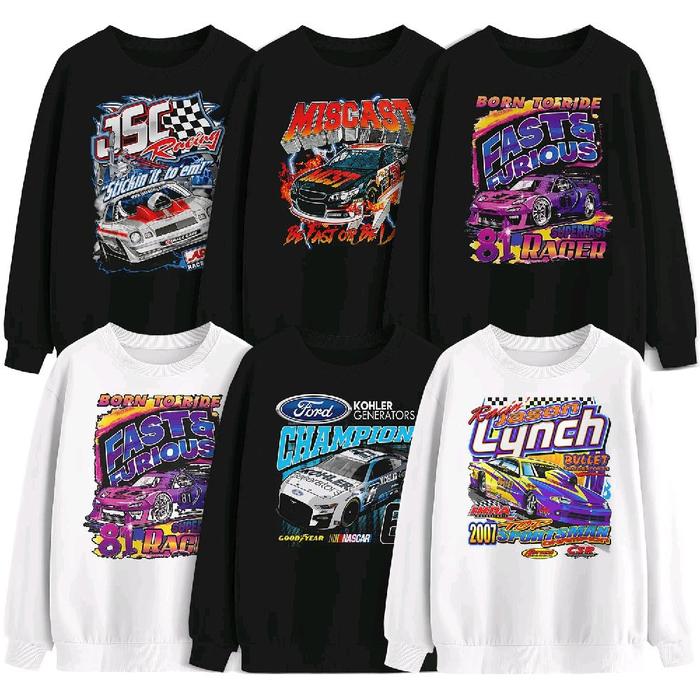 Sweater Crewneck Vintage NASCAR SERIES Crewneck Premium Pria Wanita Unisex Motif Sablon High Sweatsh