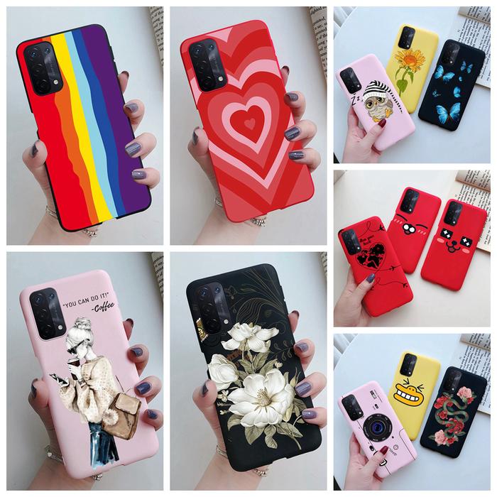 For Oppo A54 A74 A94 5G Case Cute Fashion Love Heart Rainbow Flower
