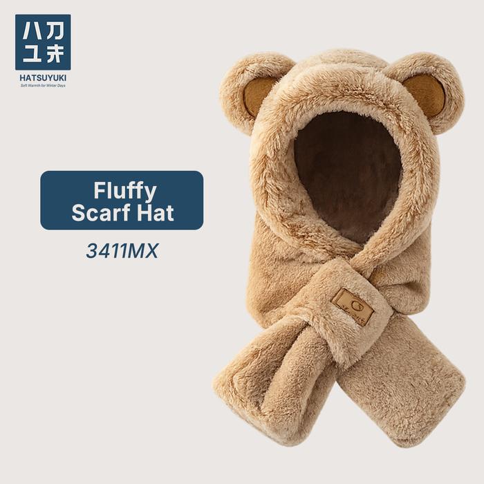 Hatsuyuki - Winter Scarf Style Hood 3411MX Topi Syal Musim Dingin Hangat Lembut Plush Thermal Head N
