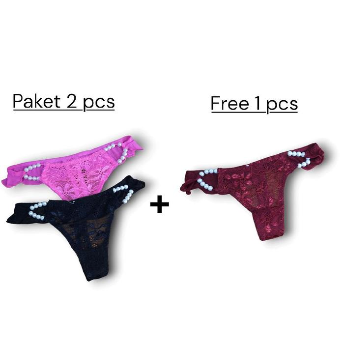 #1804 | CD Thong Renda Mutiara Wanita Sexy Stretch Nyaman