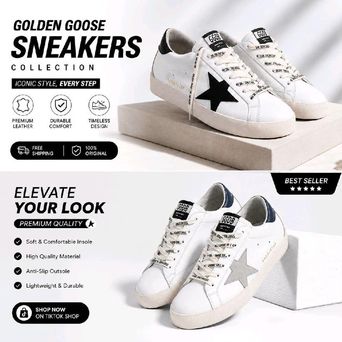 GGDB/Stars Sepatu Sneakers Premium Pria Wanita Bahan Kulit Asli Sol Anti-Slip Nyaman Model Low Cut W