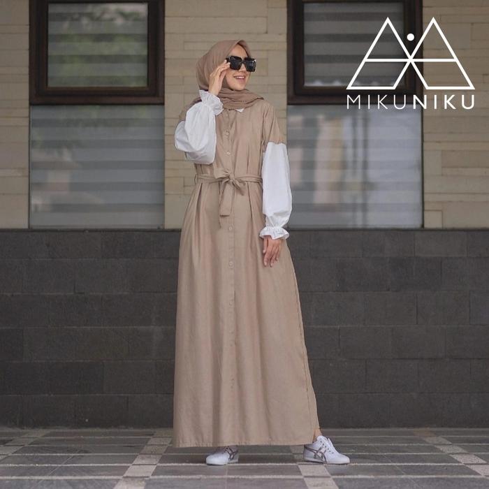 AYRA DRESS KHAKI ORIGINAL MIKUNIKU GAMIS GAUN WANITA DRESS WARNA KHAKI