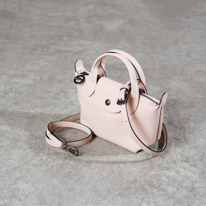 Tas LONGCHAMP LE PLIAGE CUIR LEATHER PINK SHOULDER BAG WITH LS XTRA SMALL 100% ORIGINAL