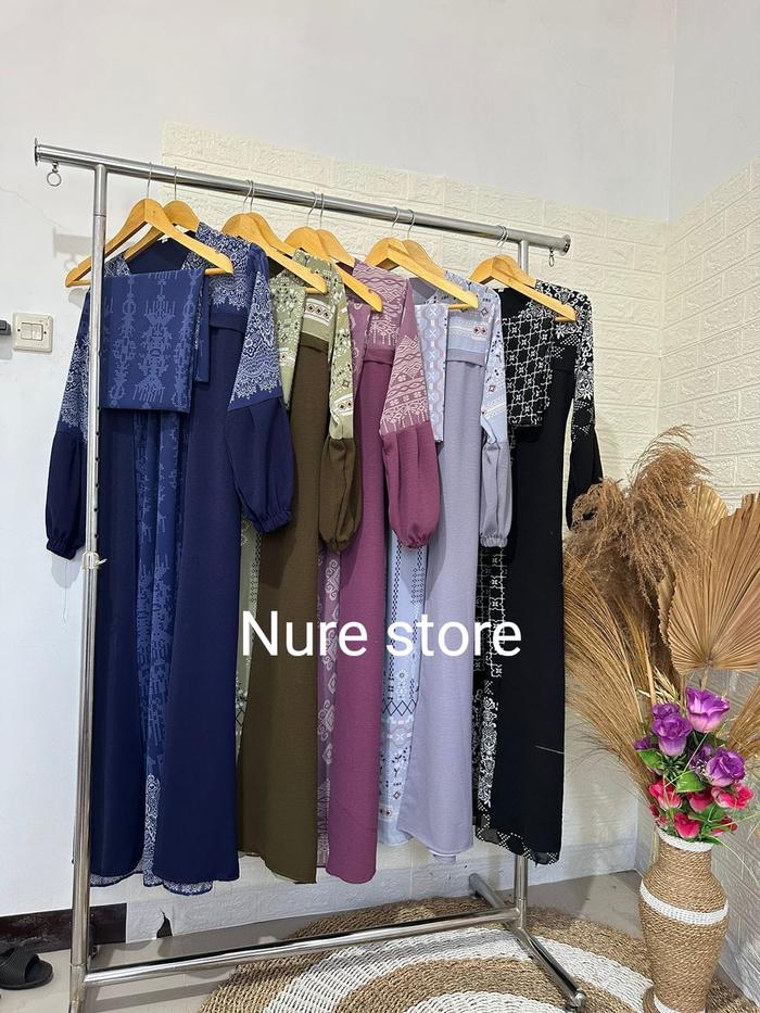 BAJU GAMIS WANITA AZQIA SET DRESS MIX CERUTY BABYDOLL TERBARU FREE HIJAB GAMIS TERBARU