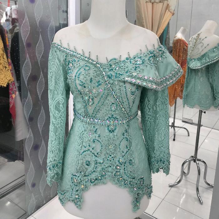 Kebaya atasan semi prancis warna biru Wardah ld 90 - 115