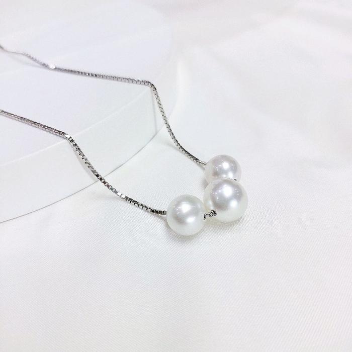 Ana Pearls | Kalung Perak 925 Mutiara Air Laut 5,35 gram - Kalung Soliter Kalung Mochi 3 Mutiara
