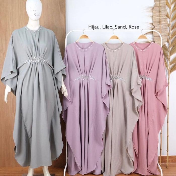Allaya Kaftan Lebaran (Gamis Mutiara Busana Muslim Wanita) Batwing Cantik Dress Pesta Kondangan Fo