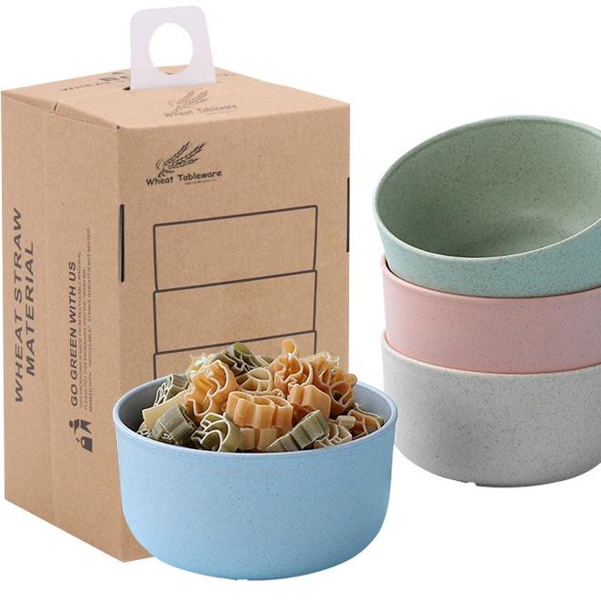 casa loger MS4 Mangkok Makan Set 4pcs Wheat Straw Bowl Warna Warni Jerami Gandum Mangkok Set 4pcs
