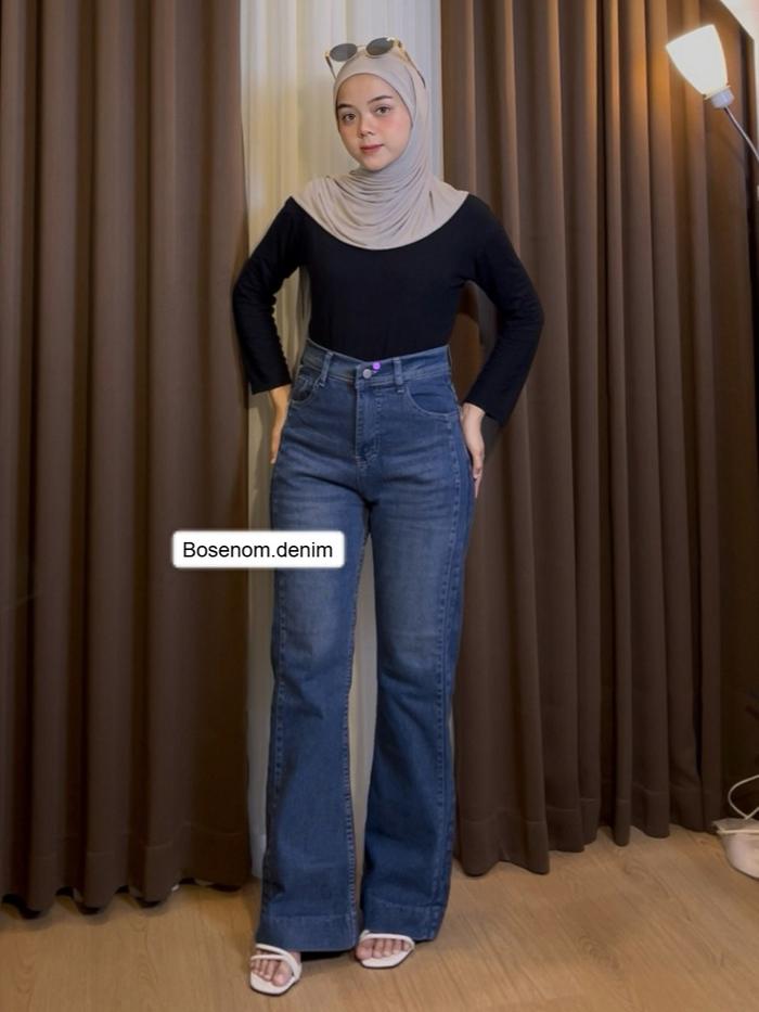 Jeans Cutbray Model Flare Tulang  Bahan Melar HW Jeans Wanita Retro Vintage Highwaist Celana Cutbray