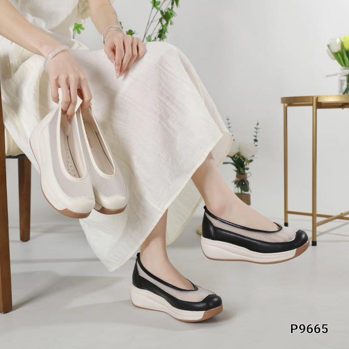 NEW Sepatu Padior Wedges Flat slip on Padior Brokat Lembut Empuk P9665