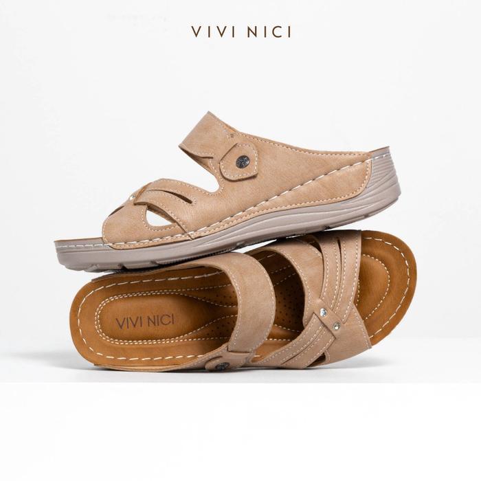 Vivi Nici - Fara Sandal Slip On Wedges Wanita Hak 5 Cm Pink Merah