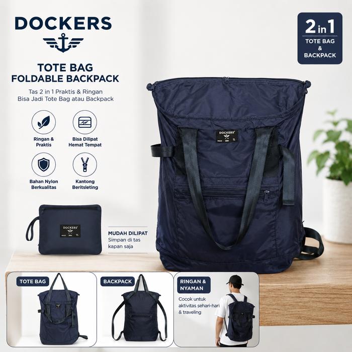 Dockers Foldable Backpack Tote Bag 2 in 1 Original Tas Ransel Lipat Nylon Ringan Multifungsi Travel 