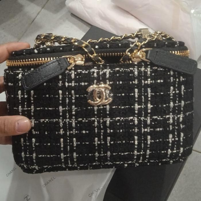Tas sling bag  vanity kotak tweed wool black white 2026 vip gift