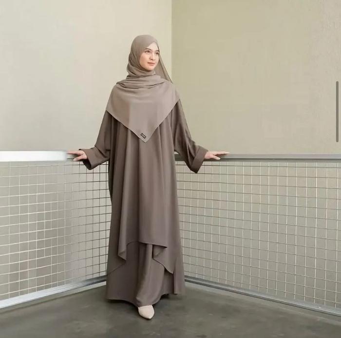 Gamis Muslim Wanita Sadiyah Dress Skirt Melayu Abaya Rok Set Bahan Marbela Baggus Untuk Pengajian/Hi