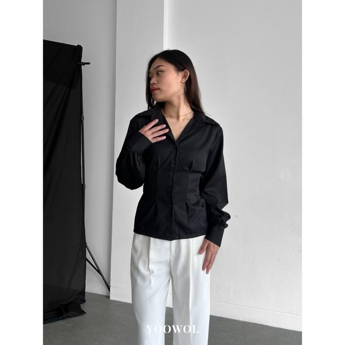 NEW YOOWOL IRIS SHIRT / KEMEJA BASIC KORSET WANITA LENGAN PANJANG BAJU ATASAN WANITA CASUAL FORMAL