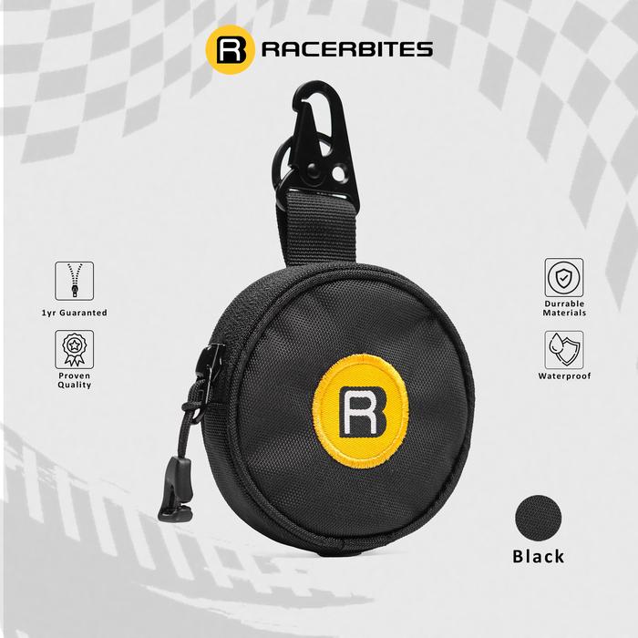 RACERBITES - Pouch Bag Mini Pit Gear Dompet Koin Bulat Cordura Nylon Hitam Resleting YKK