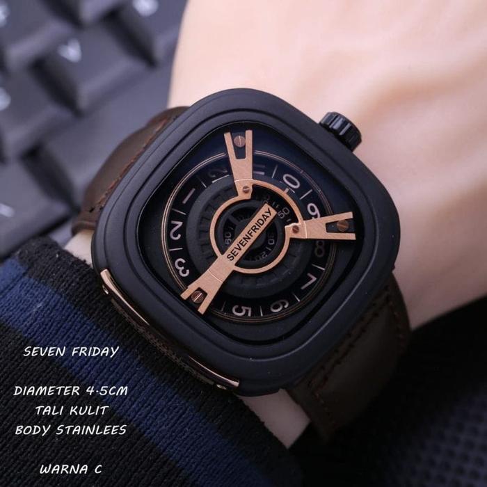 ( BISA COD ) Jam Tangan Pria SEVEN FRIDAY M2 SF Kulit Body Segi ANTI AIR Tali Leather Include BOX ||