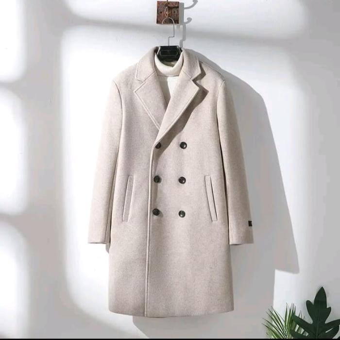 Jas Formal pria Trend jaket kerah overcoat jaket pria keren kain tebal blazer panjang kancing putih 
