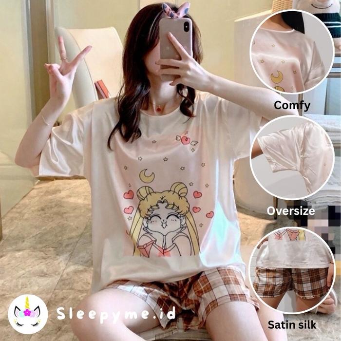 Sleepy Me Piyama Baju Rumah Satin Silk Oversize Sailor Moon Anime Wanita Korea Import Comfy & Oversi