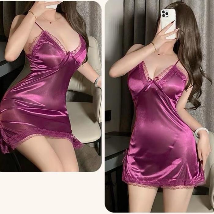 baju lingerie sexy satin silk velvet baju tidur wanita dress renda cewek