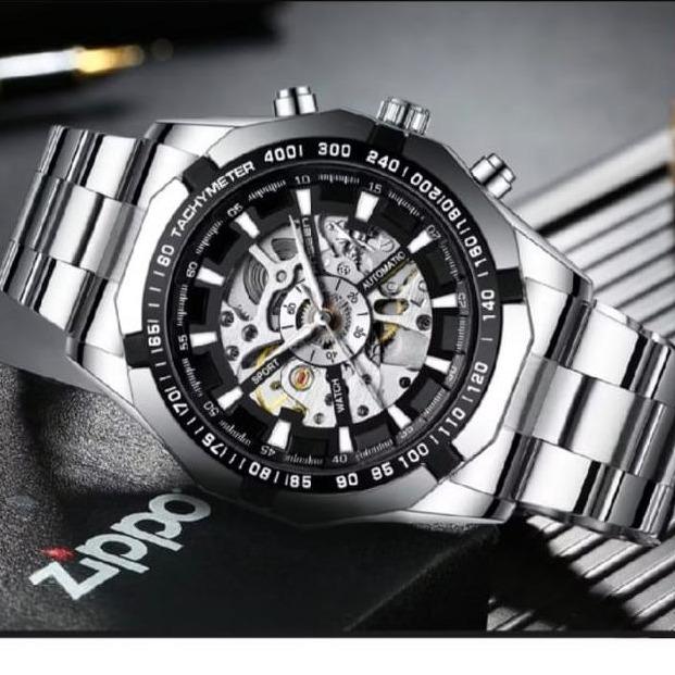 J93 - Jam Tangan Pria Fngeen Anti Air Automatic Silver Otomatis Mekanik Perak Keren Jam Tangan Terba