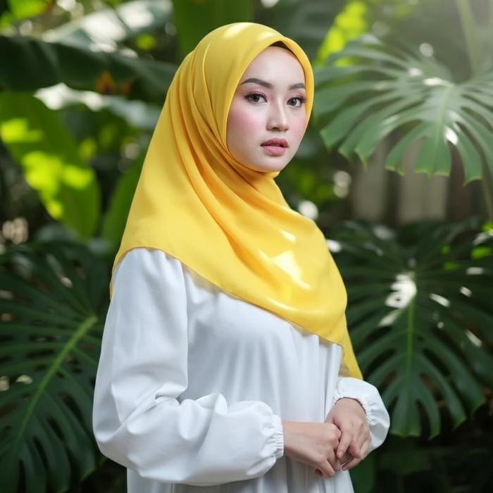 Hijab Segi Empat Bella Square Polos Premium Kuning Kenari