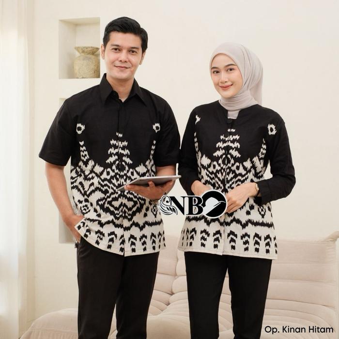 Couple Atasan Batik Kemeja Pria Dan Blouse Wanita Motif Teratai Salju