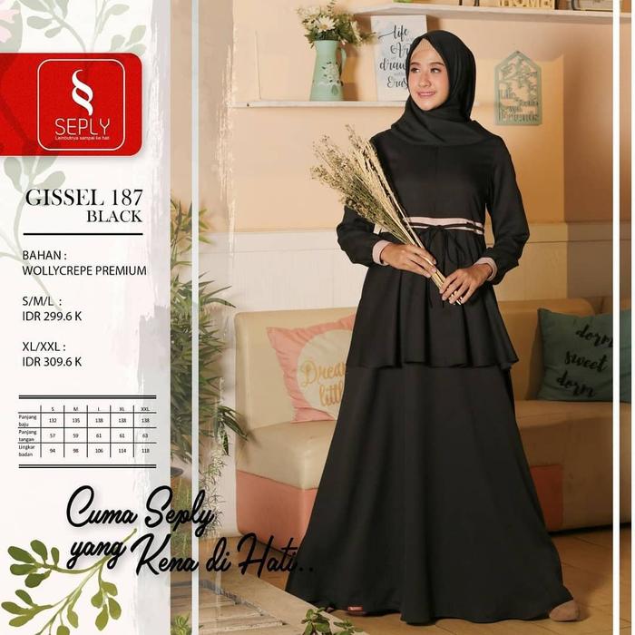 Baru Seply Gamis Muslimah Gissel 187 Hitam Wolly Crepe Premium Dress Syari Muslim Wanita