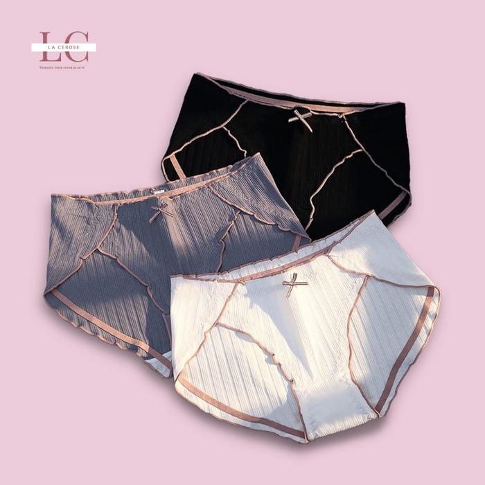 CD Celana Dalam Wanita Sexy Hot Halus Nyaman Elegan Warna Hitam Putih Abu Motif Bergaris Pita Pakaia