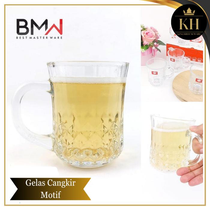 Kh- Gelas Kaca Bening Motif / Cangkir Kaca / Gelas Teh Gelas Kopi 230ml Kaca Tebal