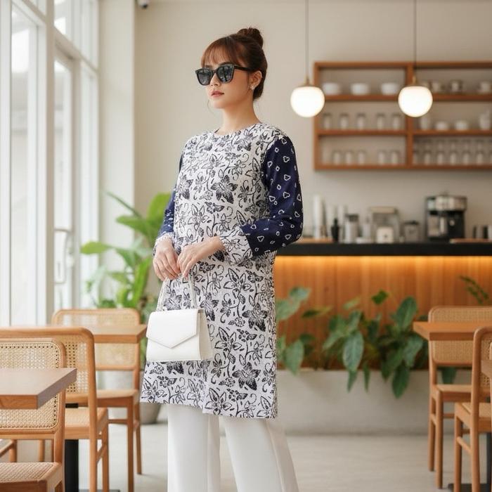Shanaya atasan batik wanita modern TUNIK DHARAPUSPITA Dress batik cap garutan solo katun halus S M L