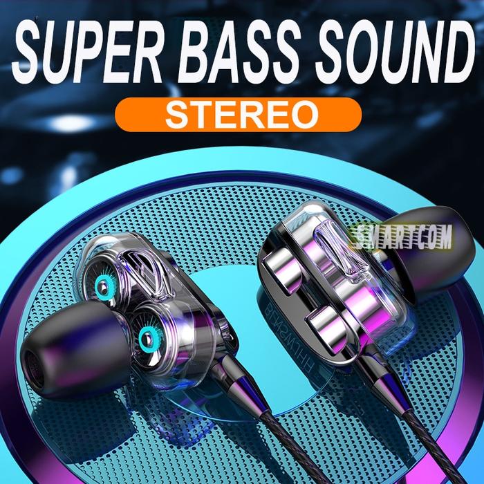 SMARTCOM ~ Earphone In-Ear 4D Stereo Super Bass dengan Mic with Kabel Jack 3.5mm Headset Crystal-Cle