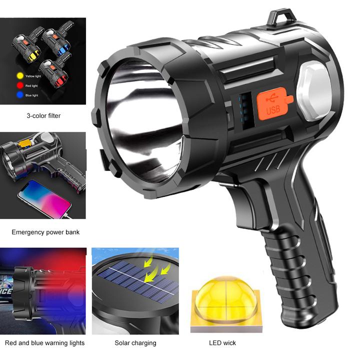 LED Torch Lantern 350lm 6 Modes Camping Solar Powered Flashlight