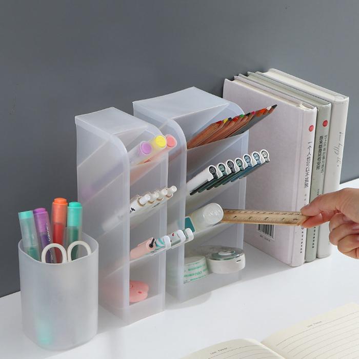 Transparent Oblique Insert Pen Holder Student Desktop Pen Bucket