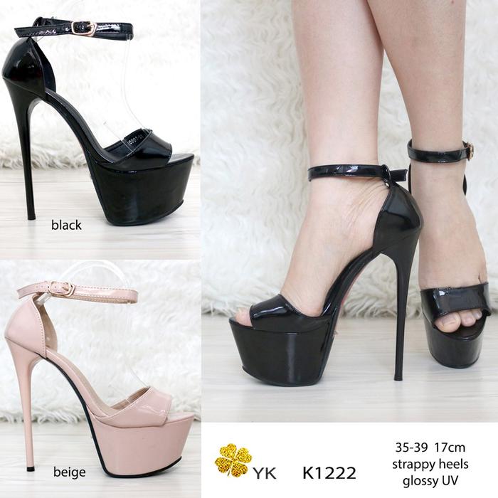 Ykshoes 1222 Strappy Heels 17Cm Shoes Sepatu Wanita Hak Tali Hitam Cream Bartier