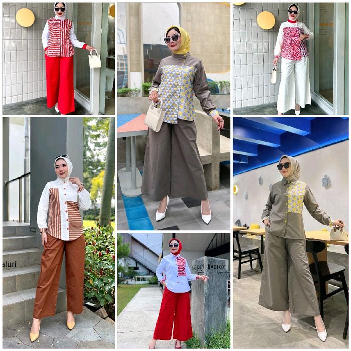 Set Baju Kemeja dan Kulot Wanita Zaviera - Muslim Celana Panjang - Airflow, Atasan, Gamis, Dewasa, S