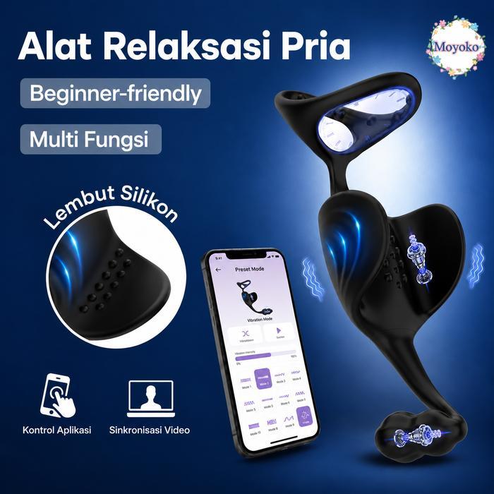 ROK PANJANG Moyoko-Wireless APP Remote Control Alat Pijat Pria Silicone–Ring Delay-Ring Silikon-Pria