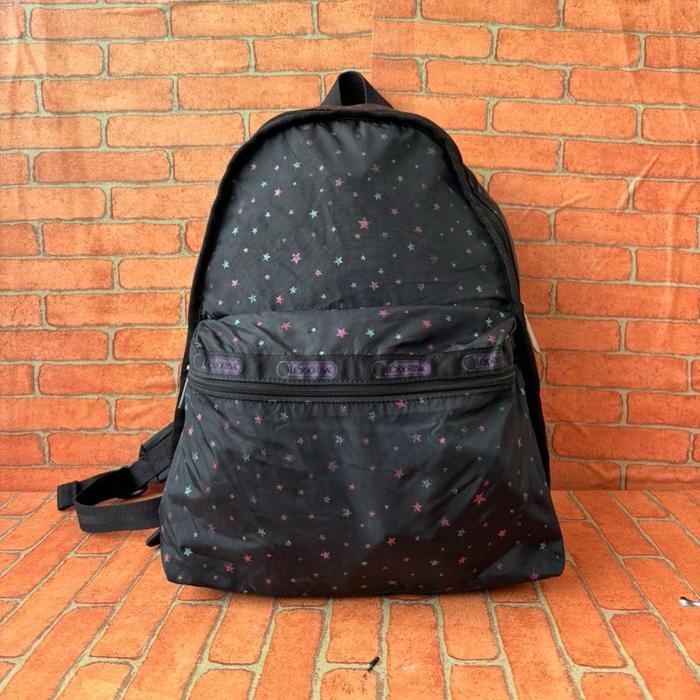 TAS RANSEL NILON WANITA LESPORTSAC PRELOVED HITAM / TAS RANSEL FASHION WANITA NILON HITAM MOTIF