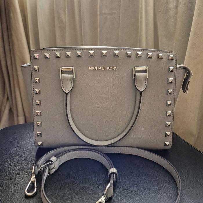 Michael Kors MK Selma Stud Medium Top Zip Satchel Tas Wanita Original Preloved Selempang Authentic