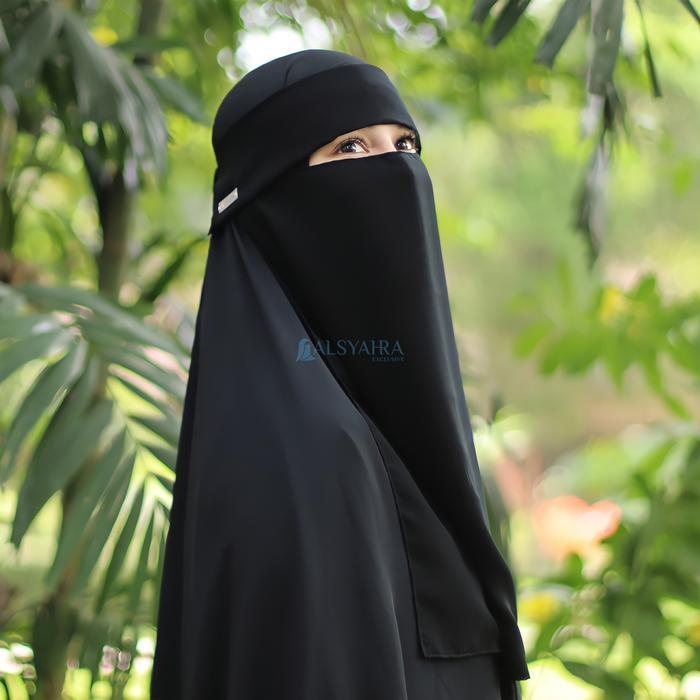 Niqab Poni Pulldown Sifon Silk Jetblack Alsyahra Exclusive Safety Cadar Pelengkap Kerudung Wanita Mu