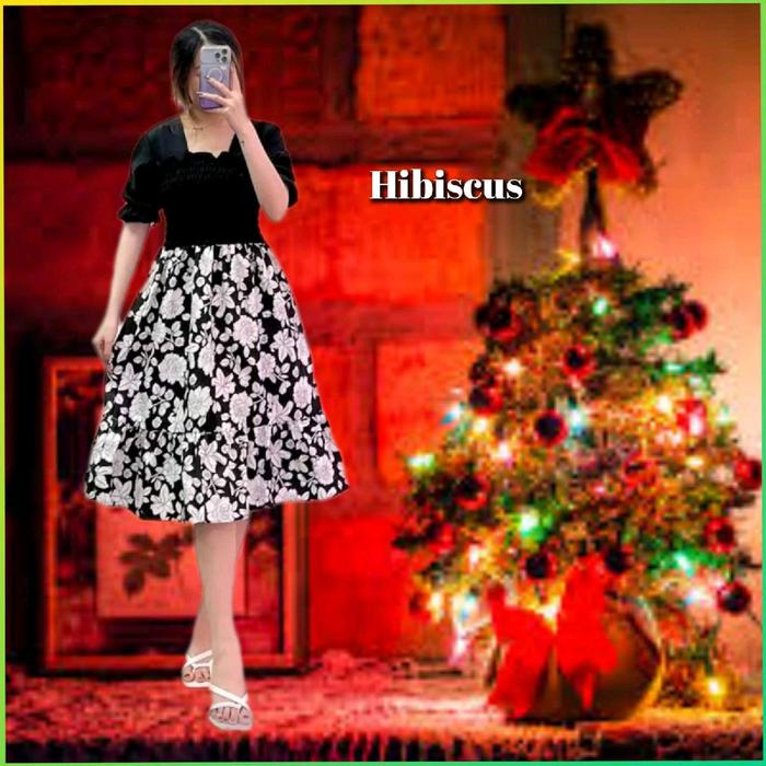 Gaun Kasual Wanita Dress Jumbo Bigsize Kekinian Hibiscus
