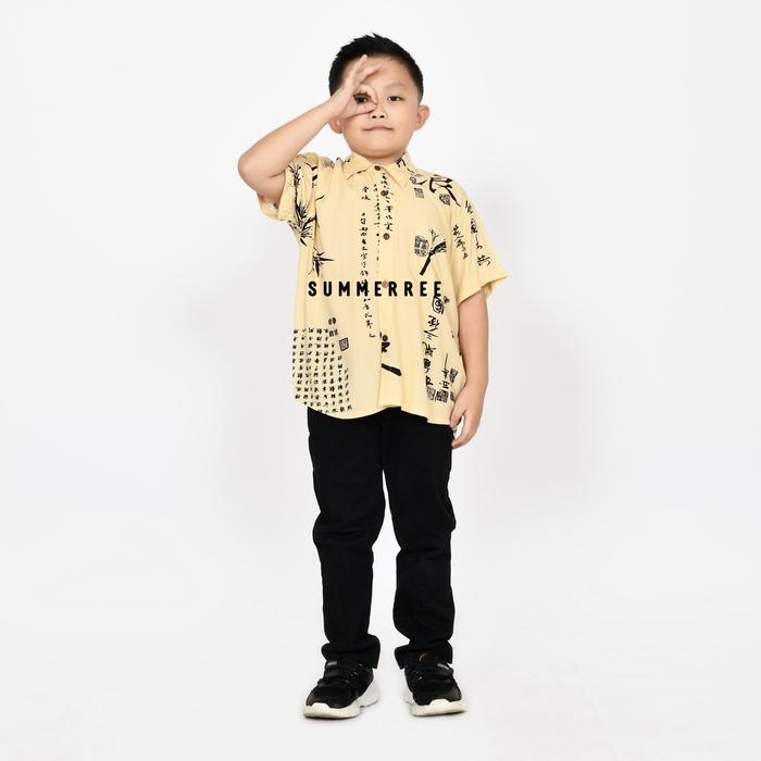SUMMERREE KEMEJA ANAK LAKI-LAKI MOTIF KANJI DAN BAMBU JEPANG SOFT KUNING