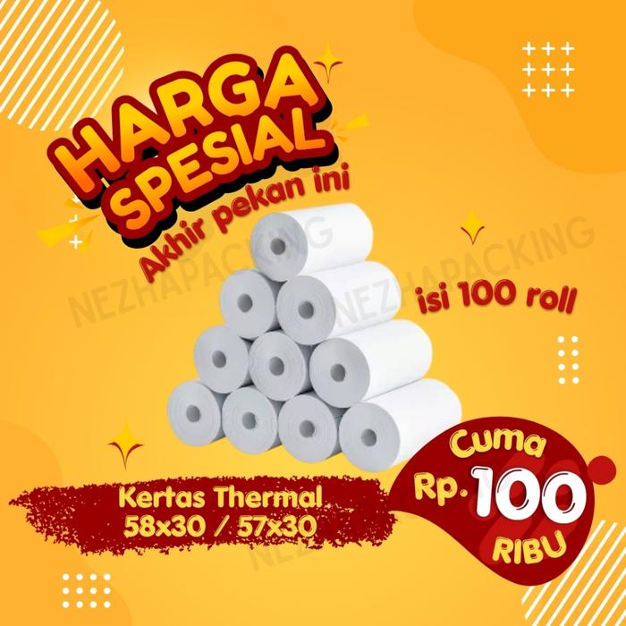 DUS 100 ROLL KERTAS STRUK THERMAL PAPER ROLL 58MM 58X30 57X30 TERMAL EDC THERMAL PRINTER MINI BLUETO