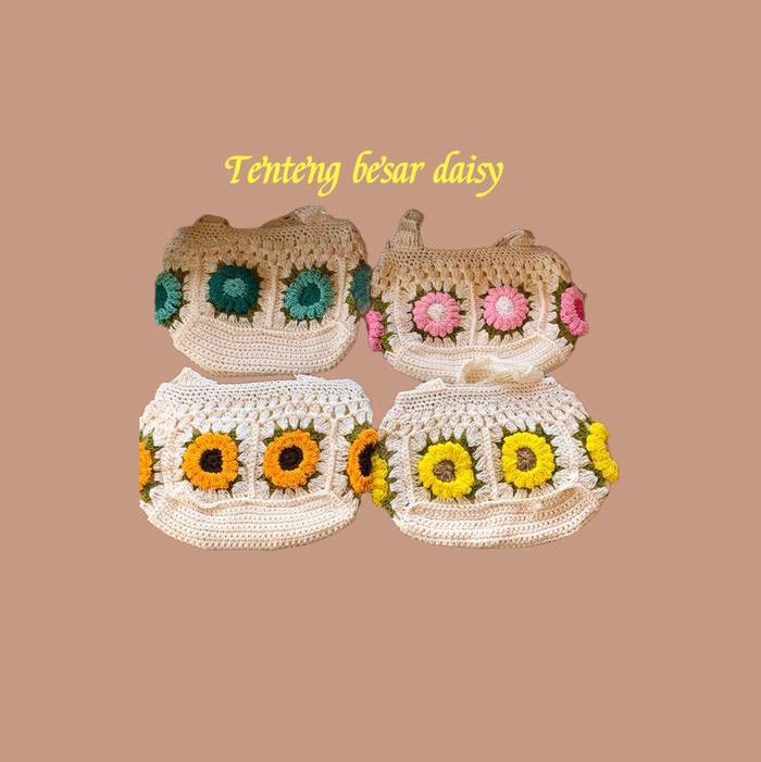 Tenteng besar deisy Tas & Dompet Rajut Tangan Unik Eksklusif Bahan Benang Nilon Polyester Premium Ja