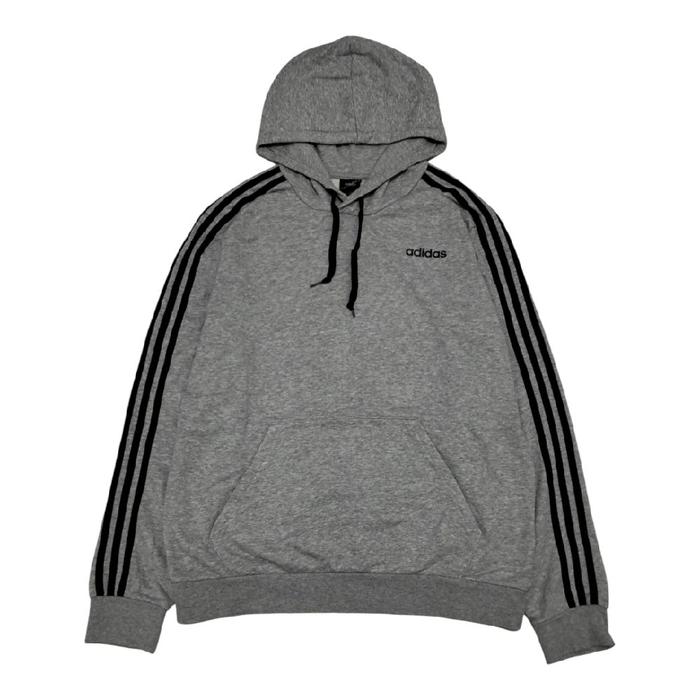 Hoodie Adidas Ringer / Garis Lengan / 3 Stripes Abu Second Original