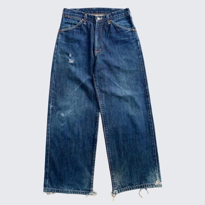 Blue Blue Indigo Trashed Vintage Wrangler Scovil Button Redline Selvedge Denim Pants - Unisex - 28