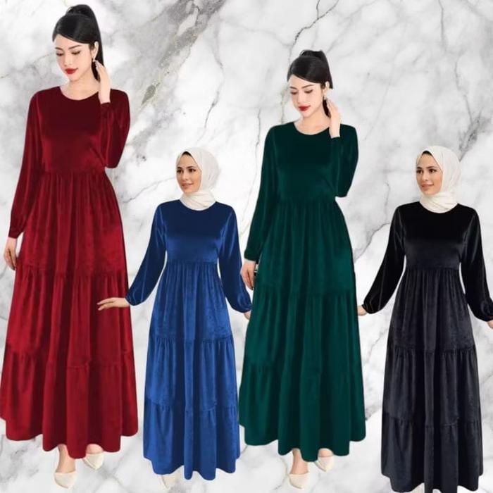 HR0030 fashion muslim maxi dress beludru stretch / longdress bludru muslim / fashion muslim bludru