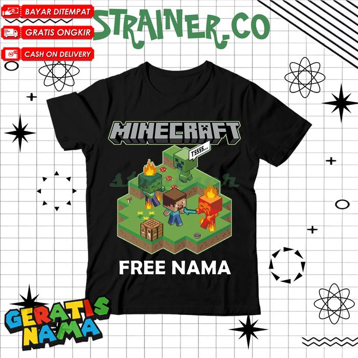 (BISA COD) Kaos Anak Baju Anak Unisex Laki laki Perempuan Gambar Minecraft Pocket Edition MC PE Lucu