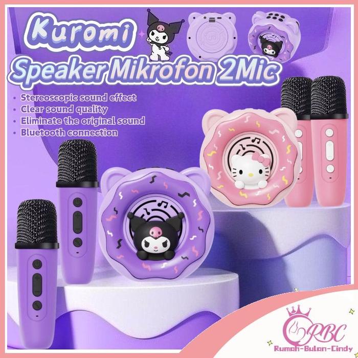 Geva Penjual Lokal Kuromi Speaker Mikrofon Bluetooth Nirkabel Mini Speaker Portabel Kuromi Keluarga